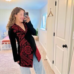 NEW Johnny Was Biya Black Red Wool Blend Embroidered Jacket XS